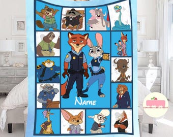 Personalized Disney Zootopia Blanket, Custom Name Judy Hopps Nick Wilde Disney Birthday Boy/girl Gift, Disney Zootropolis Fleece Blanket