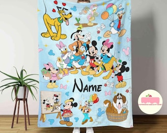 Personalized Disney Blanket Custom Name Mickey And Friends Blanket Mickey Mouse Blanket, Disney Baby Blanket, Disney Birthday Boy/ Girl Gift