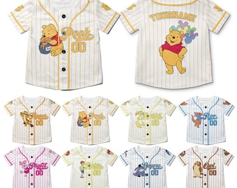 Personalized Disney Pooh & Friends Baseball Jerseys, Custom Disneyland Family Trip Jersey, Pooh Birthday Shirt, Piglet Tigger Eeyore Roo