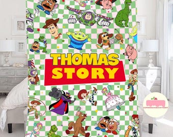 Personalized Disney Toy Story Blanket, Custom Name Disney Blanket, Woody Buzz Lightyear Jessie Blanket, Birthday Gift for Boy or Girl