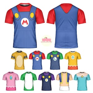 Super Mario Costume Cosplay, Mario Halloween Costume, Luigi Yoshi Toad Bowser Princess Peach, Mario Family Matching Shirts, Mario Group Tees