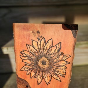 Handcrafted Wood Burned Sunflower Art
