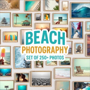 Bundel strandfotografie muurkunst | 250+ digitale strandafdrukken voor directe download | Fotopakket kust oceaan voor woondecoratie en doe-het-zelfafdrukken