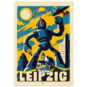 War of the Worlds Art Print – Retro Robot in Leipzig – 1950s Comic Style Poster