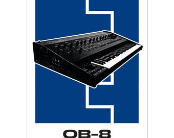 Poster del sintetizzatore Oberheim OB-8: elegante aspetto serigrafato in due tonalità - Produttore musicale Art