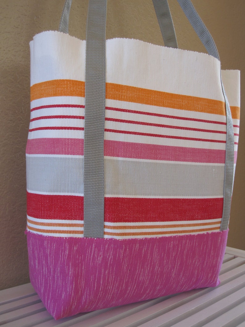 Large Beach Bag Pink and Orange Striped | Etsy