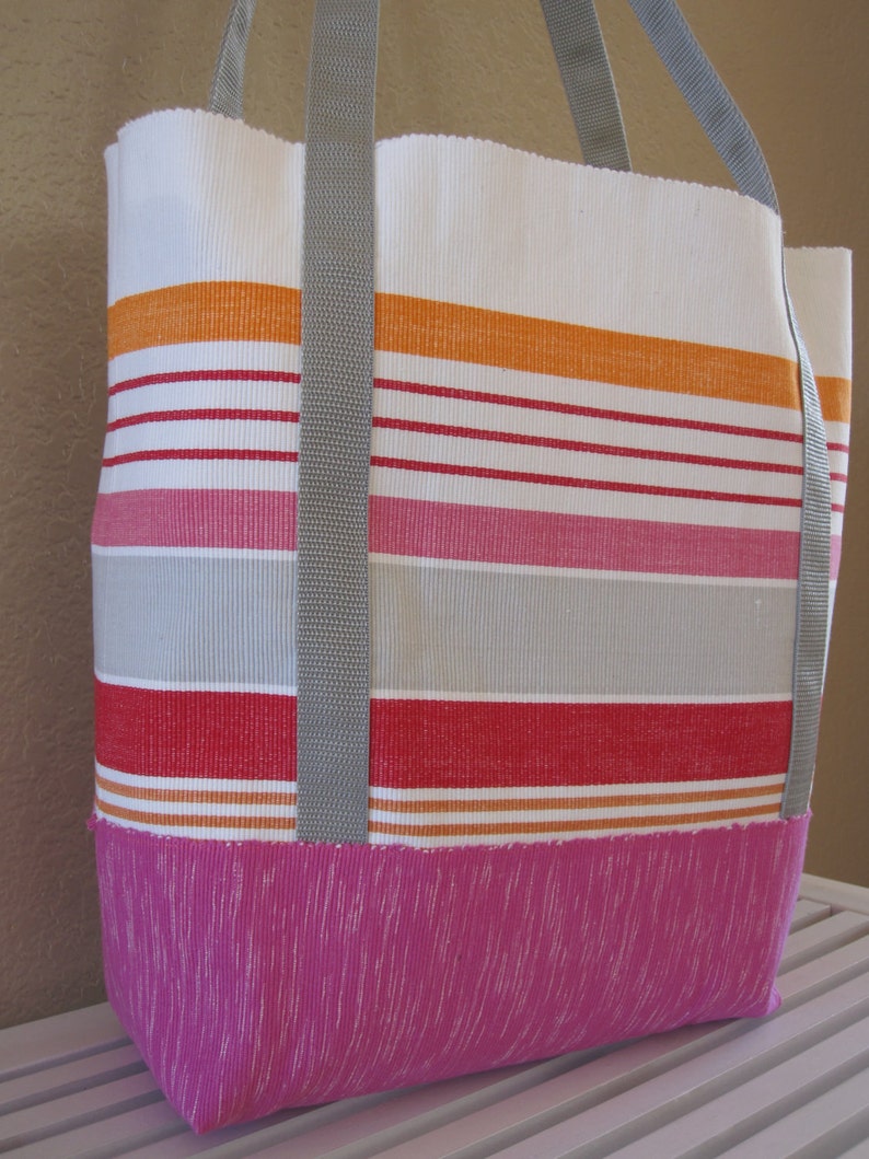 Large Beach Bag Pink and Orange Striped Etsy