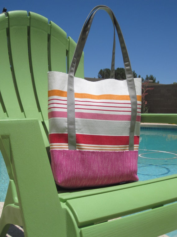 Large Beach Bag Pink and Orange Striped Etsy