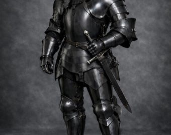Costume d'armure complète de chevalier noir - Armure gothique médiévale en acier - Costume de chevalier portable - GN et armure d'affichage