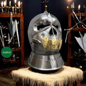 Demonengezichthelm, handgemaakte stalen middeleeuwse schedelhelm: gevechtsklare cosplay-pantserhelm