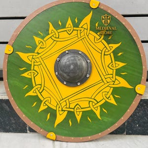 Viking Wall Hanging Shield with Celtic Sun Design | Viking Shield | Handmade Round Wooden Shield | LARP Prop Round Shield Replica Gift