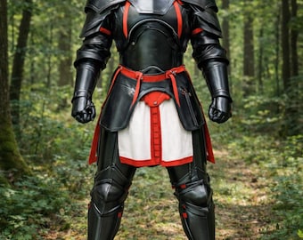 Medieval Black Knight Armor Set | Gothic Knight Steel Armor | Red & Black Crusader Armor | LARP Reenactment Costume