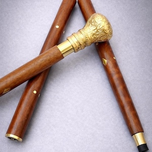 Victorian Style Walking Cane – Ornate Brass Knob Handle Gentleman’s Stick – Wooden Detachable Shaft – Medieval Decorative Staff Gift
