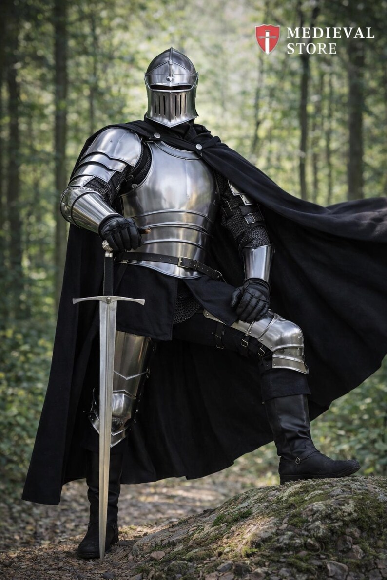 Medieval Full Plate Knight Armor With Black Cloak | Handmade Steel ...