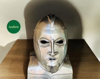 Casco medieval de acero con gorguera - Armadura para SCA LARP Cosplay.