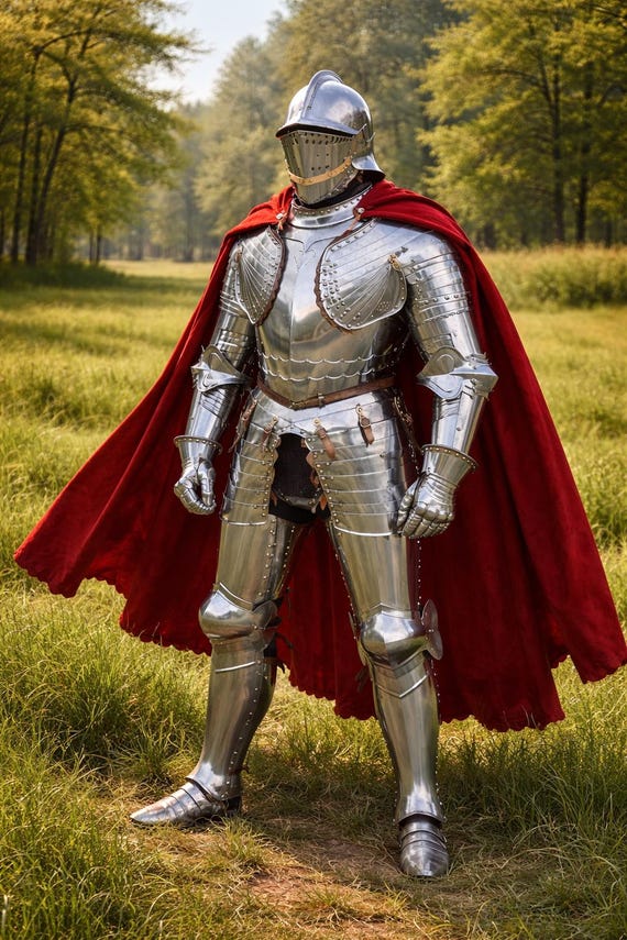 Medieval Full Plate Armor Suit with Red Cape | Wearable Knight Armor | LARP Costume | Renaissance Armor | Steel Armor Suit | Cosplay Outfit