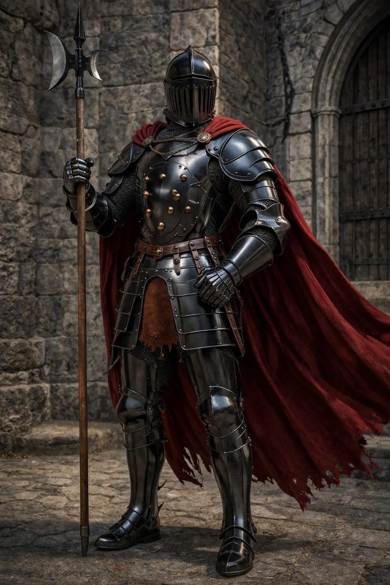 Medieval Black Knight Armor With Red Cape – Full Plate Suit, Gothic ...