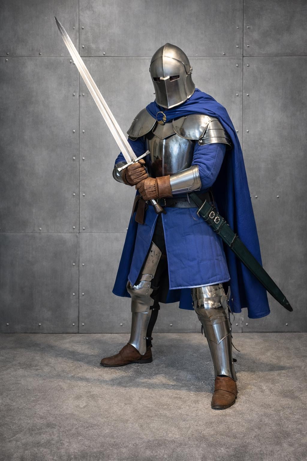 Medieval Knight Full Plate Armor With Helmet & Blue Cape | Wearable ...