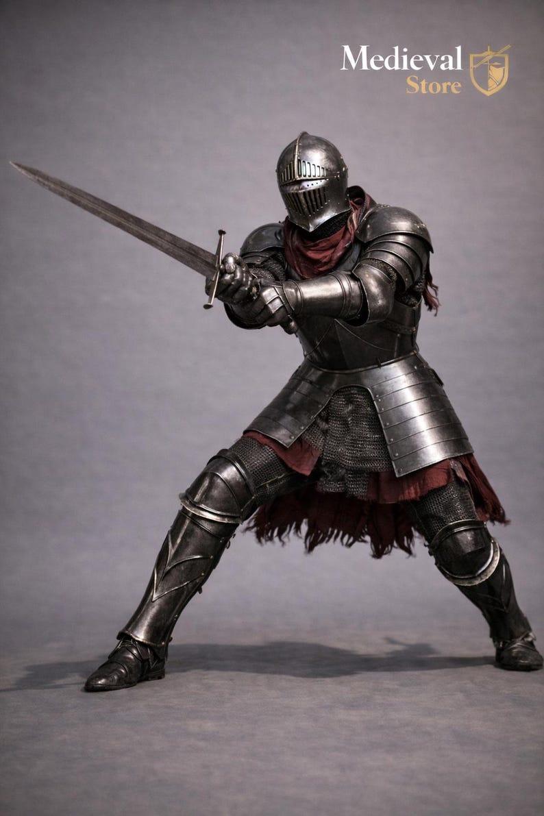 Medieval Gothic Knight Armor Suit With Sword & Shield – Blackened Steel ...