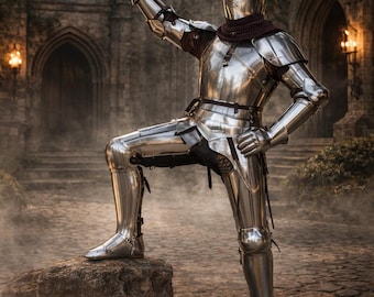 Real Medieval Knight Full Plate Armor with Red Cape | Mirror Polish Steel Gothic Templar Armor | Wearable Display Suit