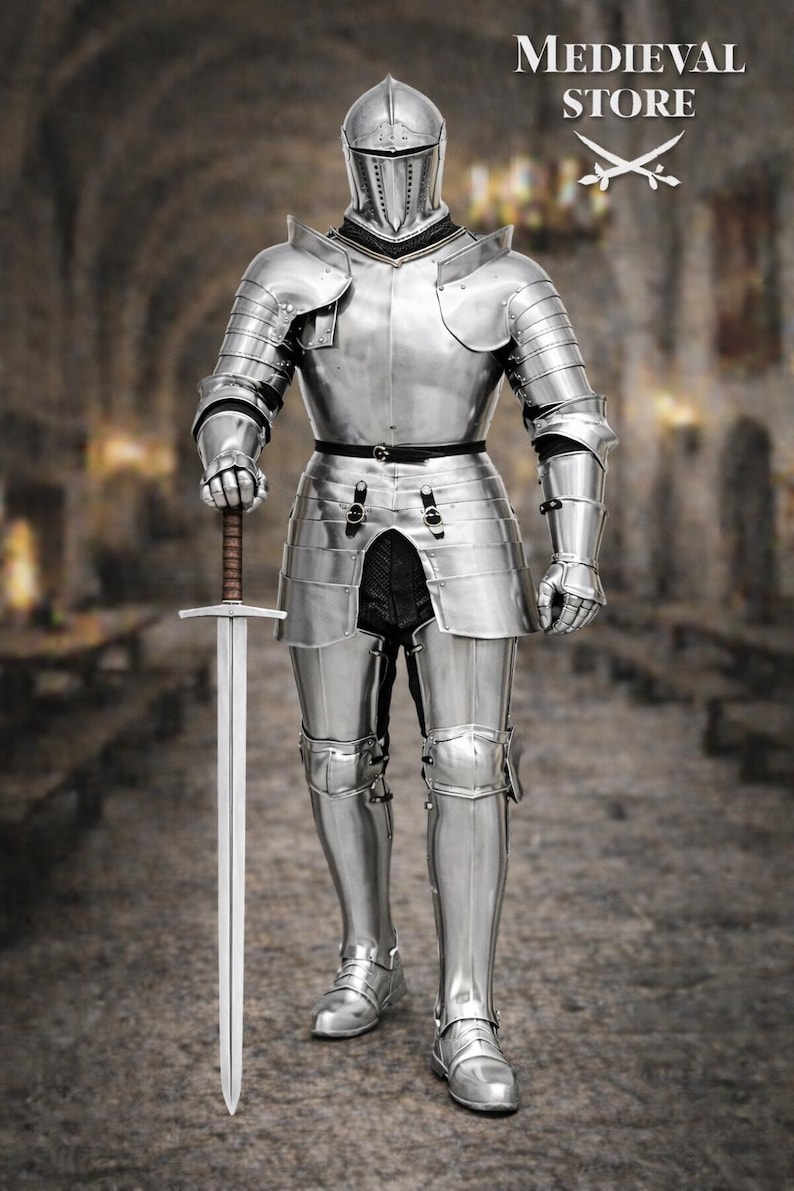 Full Body Medieval Knight Armor Suit – Polished Steel Plate Harness ...