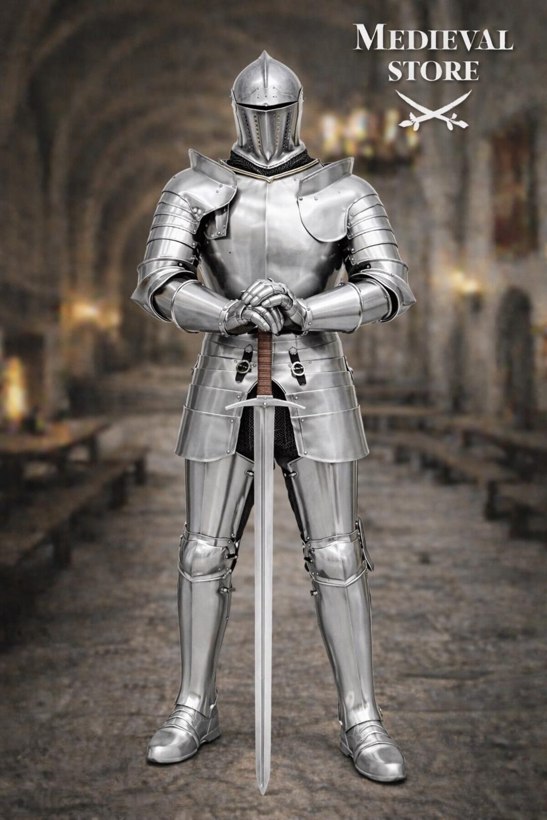 Full Body Medieval Knight Armor Suit – Polished Steel Plate Harness ...