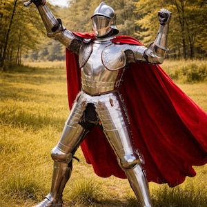 Medieval Full Plate Armor Suit with Red Cape | Wearable Knight Armor | LARP Costume | Renaissance Armor | Steel Armor Suit | Cosplay Outfit image 8