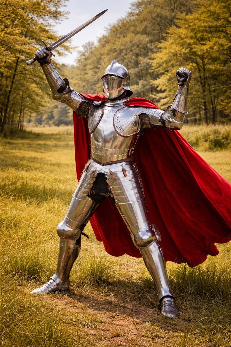 Medieval Full Plate Armor Suit with Red Cape | Wearable Knight Armor | LARP Costume | Renaissance Armor | Steel Armor Suit | Cosplay Outfit image 8