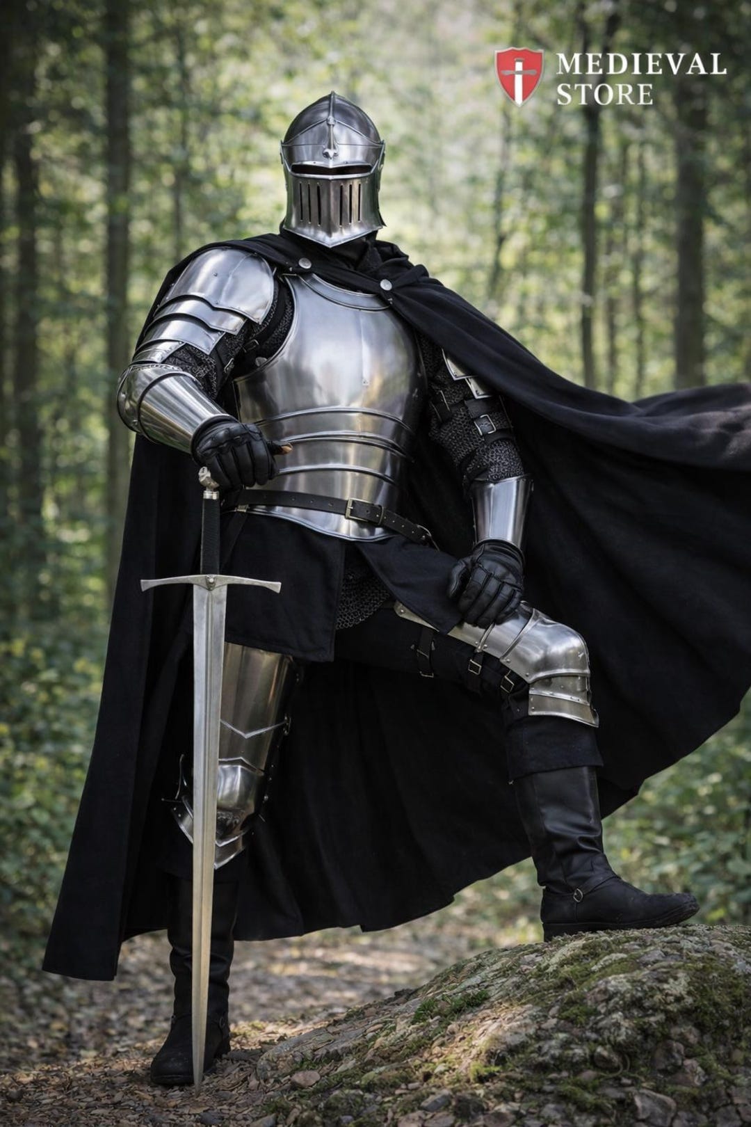 Medieval Full Plate Knight Armor With Black Cloak | Handmade Steel ...