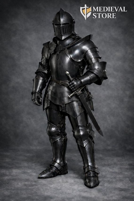Black Knight Full Plate Armor Suit – Medieval Gothic Steel Armor – Wearable Knight Costume – LARP & Display Armor