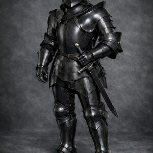 Black Knight Full Plate Armor Suit – Medieval Gothic Steel Armor – Wearable Knight Costume – LARP & Display Armor image 14