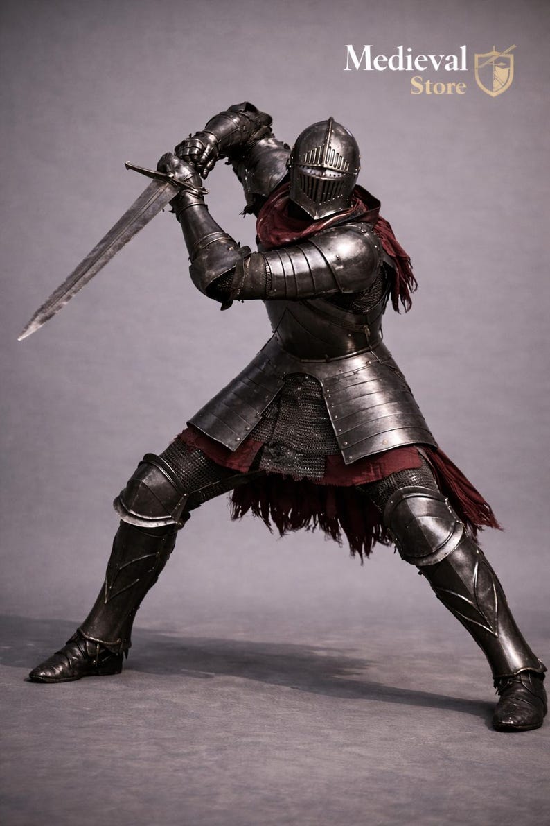 Medieval Gothic Knight Armor Suit With Sword & Shield – Blackened Steel ...
