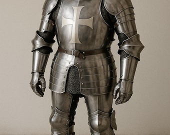Templar Knight Full Suit of Armor | Crusader Armor Set | Wearable Steel Medieval Plate Armor | LARP, Cosplay, Display, Reenactment