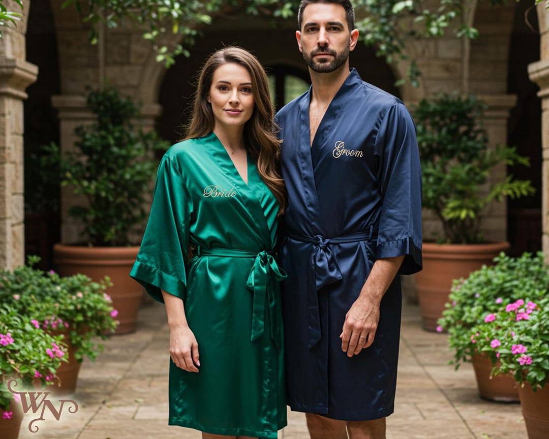 Personalized Embroidered Satin Robes for Couples | Custom His & Hers ...