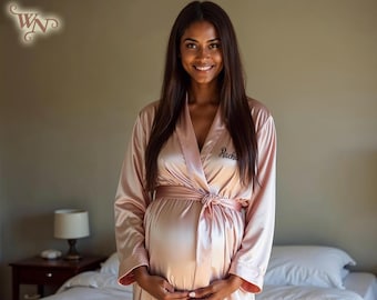 Benutzerdefinierte Mutterschaft Roben Angepasste Mutter-To-Be Lange Roben Mama und Mimi Robe Krankenhaus Robe Satin Mutterschaft Robe