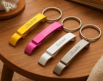 Aangepaste gegraveerde flesopener-sleutelhanger Jouw tekst-sleutelhanger Personaliseer aluminium sleutelhanger voor feestartikelen Bruidsjonkers Geschenken Bars en restaurants