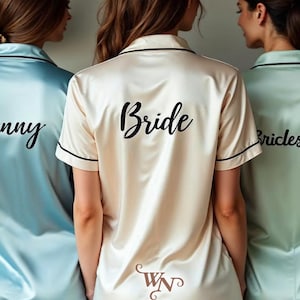 Personalized Satin Pajama Set, Custom PJ, Bachelorette Pyjama, Bridesmaid Pajamas, Bachelorette Party Pyjamas, Bridesmaid Proposal PJs