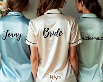 Gepersonaliseerde satijnen pyjama, aangepaste pyjama, vrijgezellenpyjama, pyjama bruidsmeisje, pyjama vrijgezellenfeest, pyjama voor bruidsmeisjes