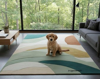 Modern Abstract Tufted Rug | Handmade Wool Area Rug | Minimalist Geometric Carpet for Living Room, Bedroom & Home Decor.