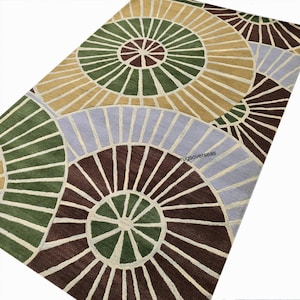 Hand Tufted Abstract Area Rug, Modern Geometric Wool Rug, Scandinavian Living Room Carpet, Contemporary Circular Pattern Rug, Custom Rug.