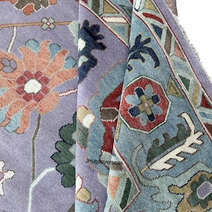Modern Oushak Rug in Violate and Green with floral design Hand Knotted Wool Rug for Living Room Rug and Home Decor in 8x10,9x12 Area Rug.