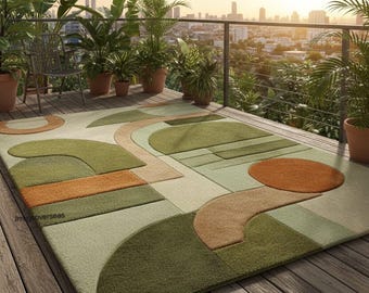 Alfombra abstracta con mechones hechos a mano, moderna alfombra verde para interior y exterior, alfombra geométrica para balcón, patio, sala de estar, decoración del hogar.
