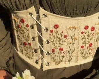 Gorset na zamówienie, duży rozmiar, haftowany gorset lniany: dwustronny, renesansowy, Faire Body