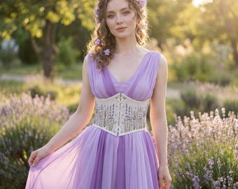 Corset de linho com cinto, corset underbust bordado estilo cottagecore eduardiano, corset personalizado plus size estilo renascentista para baile de fantasia.