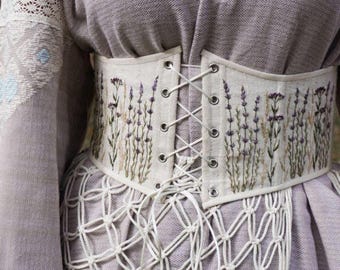 Corset vitoriano underbust - Elegante corset bordado em estilo vintage para treinamento de cintura.