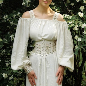 Linen Underbust Corset & Flowy Wedding Dress: Elven Renaissance Faire Bridal Outfit