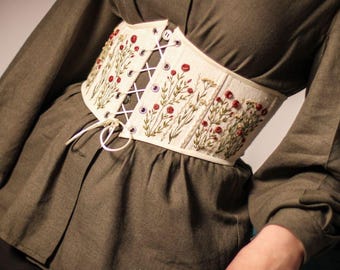 Corset bordado à mão – Design único e elegante, corset underbust, presente de Natal