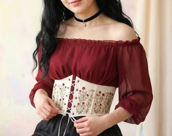 Corset de linho com cinto underbust, top minimalista para o dia a dia, cinto bordado na cintura, corset reversível sob medida para tamanhos grandes.
