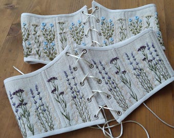 Linen Underbust Corset: Embroidered Floral Renaissance Waist Trainer