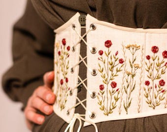 Corset de linho bordado personalizado: modelador de cintura reversível estilo cottagecore
